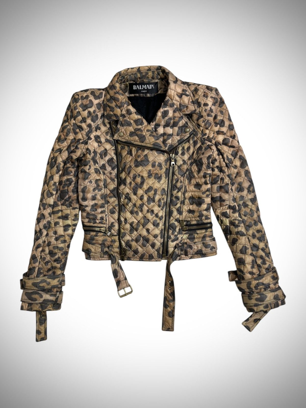 Balmain Paris - Leopard Print Nylon Quilted Biker Jacket