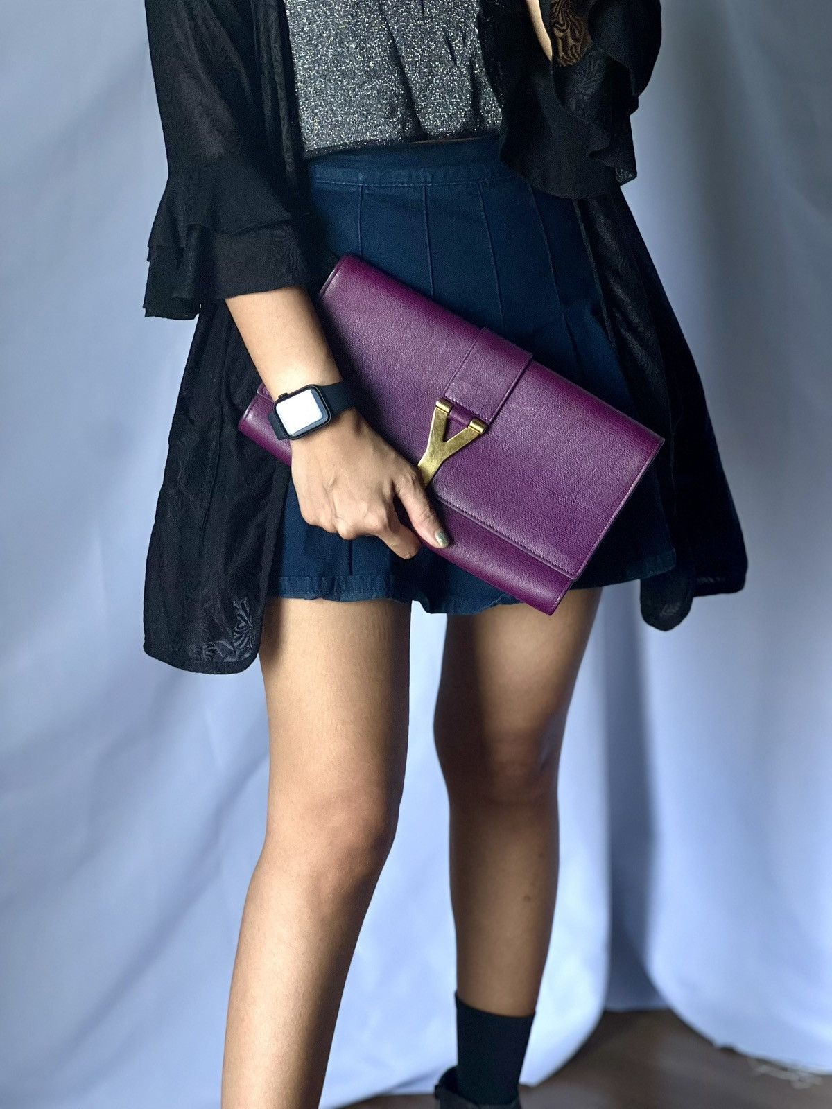 Yves Saint Laurent Saint Laurent Chyc Clutch – Purple Size ONE SIZE - 20 Thumbnail