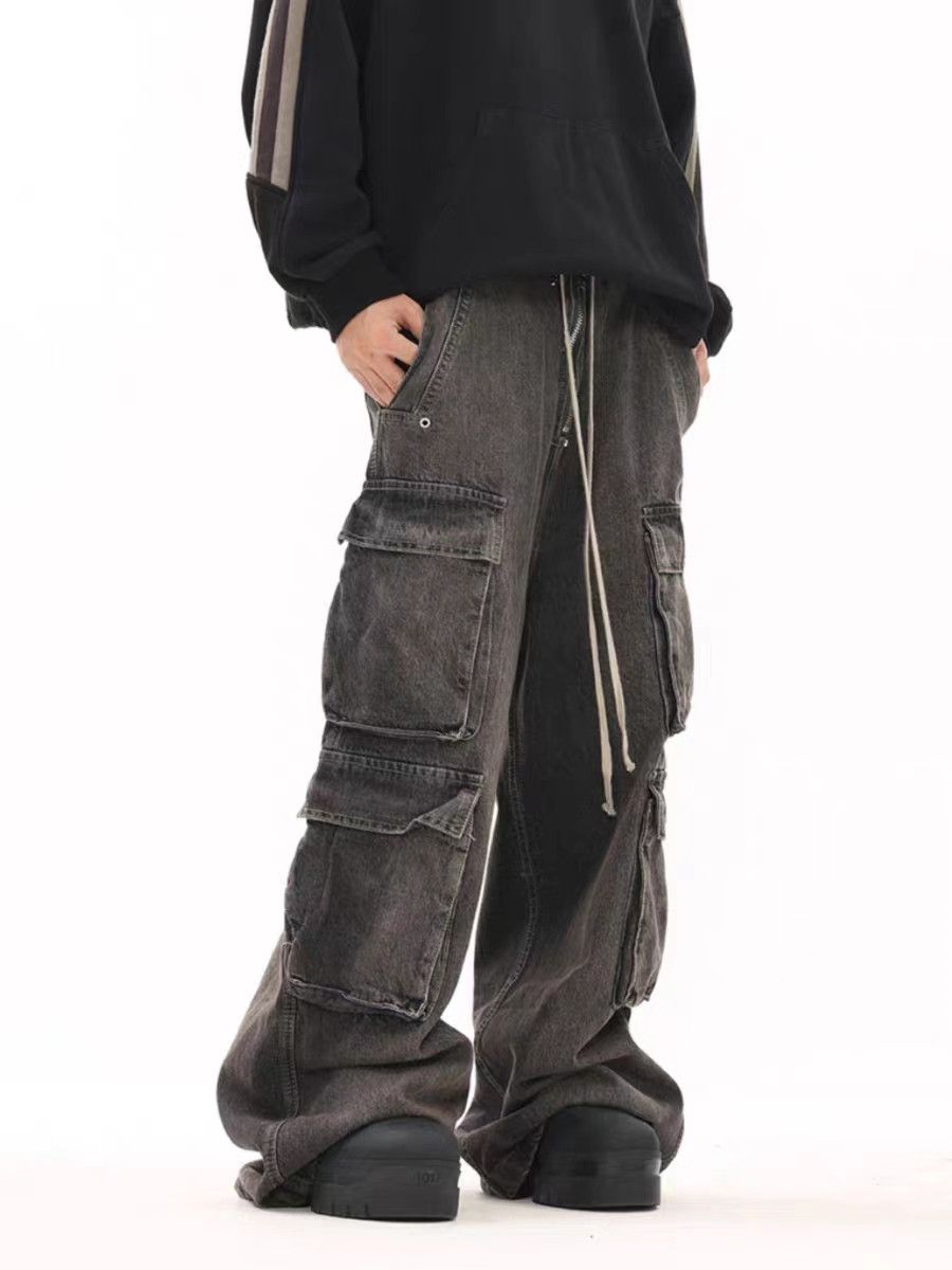 Multi-Pocket Work Jeans in Smoke Gray Washed and Aged