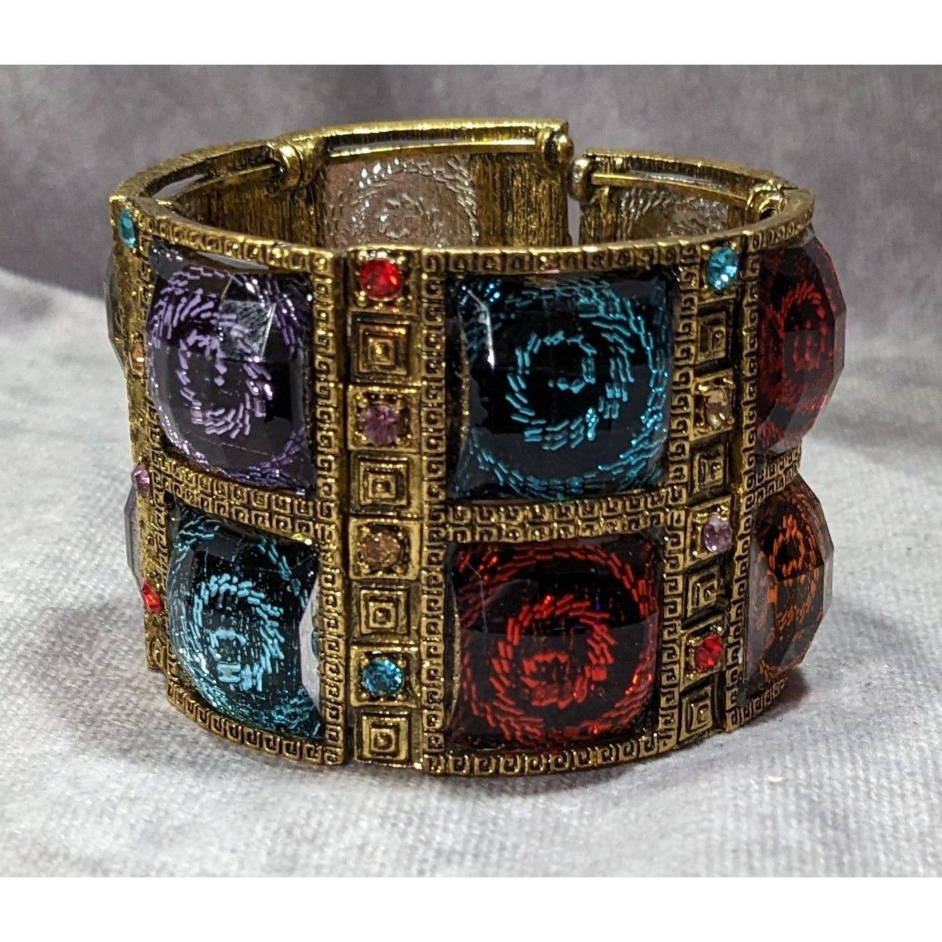 Other Fantasy Glam Rainbow Swirl Gemmed Gold Tone Cuff Bracelet Size ONE SIZE - 6 Thumbnail