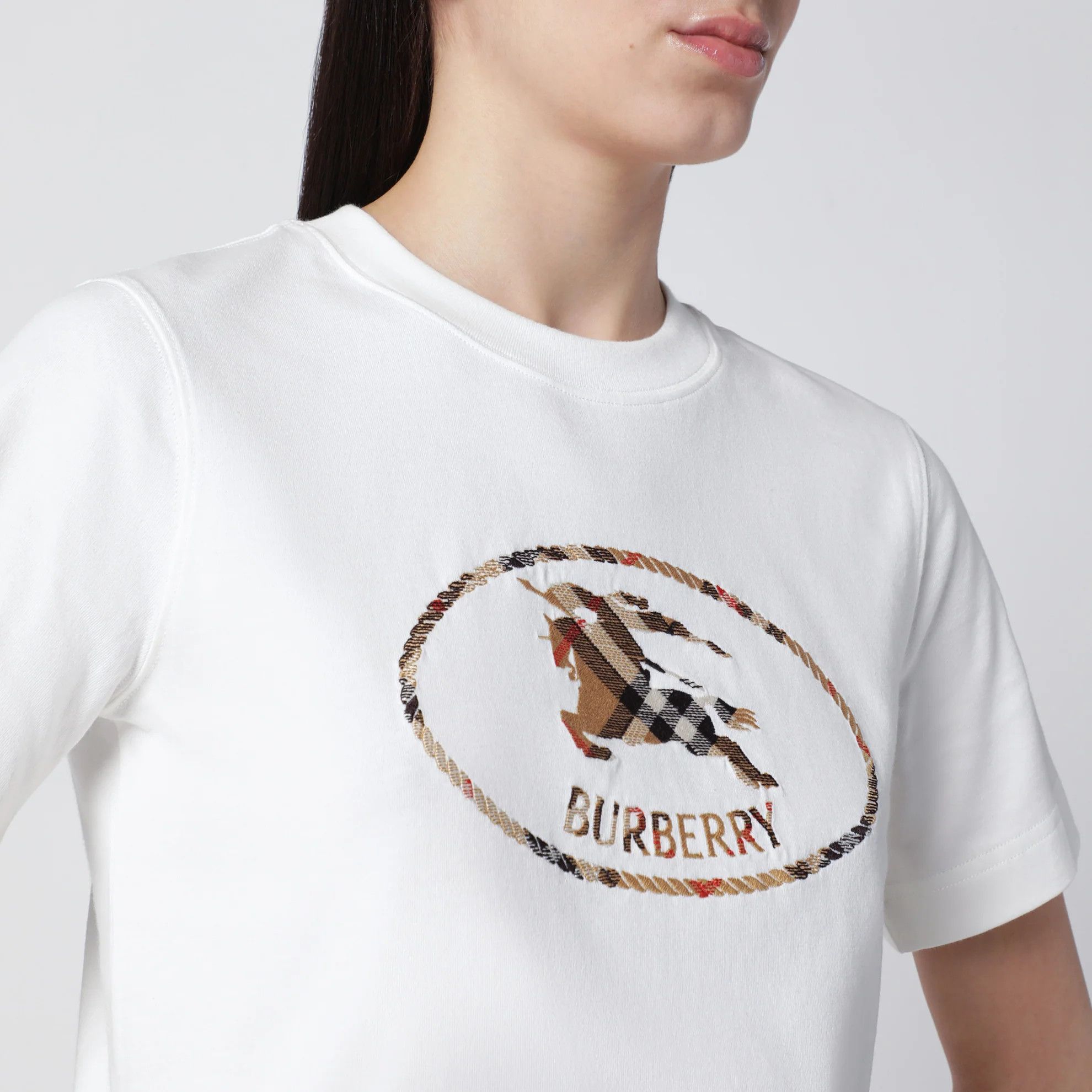 Burberry o1d2blof0426 Cotton Check Short Sleeve T-Shirt in White Size S / US 4 / IT 40 - 4 Thumbnail