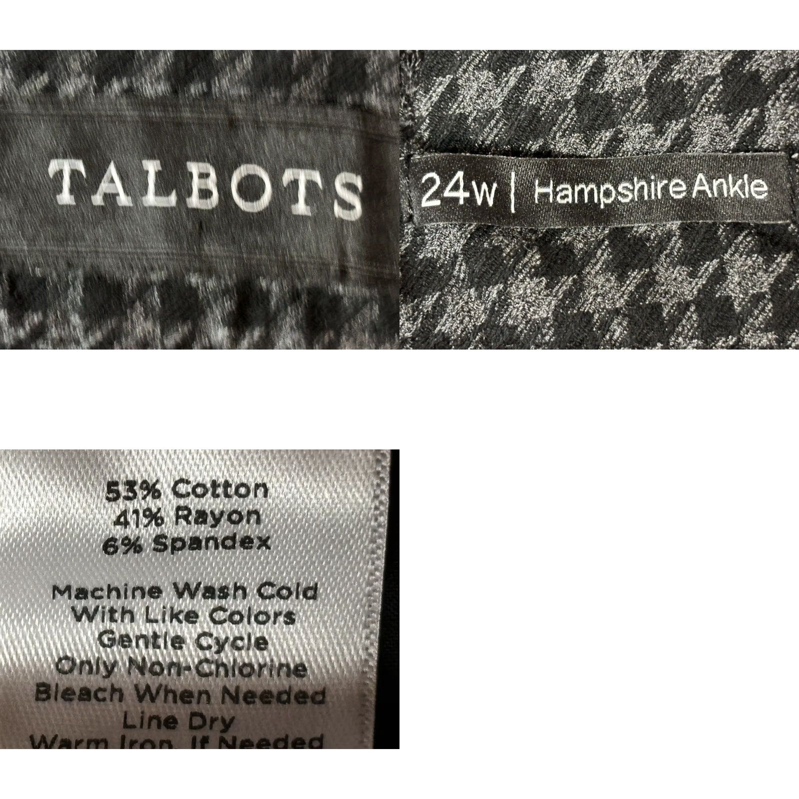 Talbots Talbots Hampshire Ankle Pants 24W Plus Houndstooth Stretch Womens Grey & Black Size 42" / US 20 - 8 Thumbnail