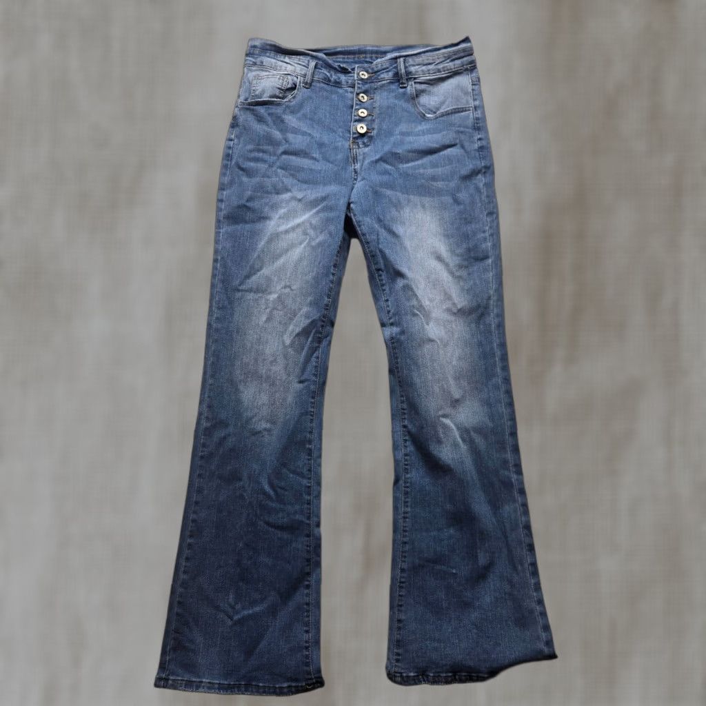 Denime Blue Jeans Denim 4 Button Flair Cut Pants Adult Women's XL Blue Denim Skinny PANTS Womens XL Modern Casual Workwear Size 40" / US 18 - 1 Thumbnail