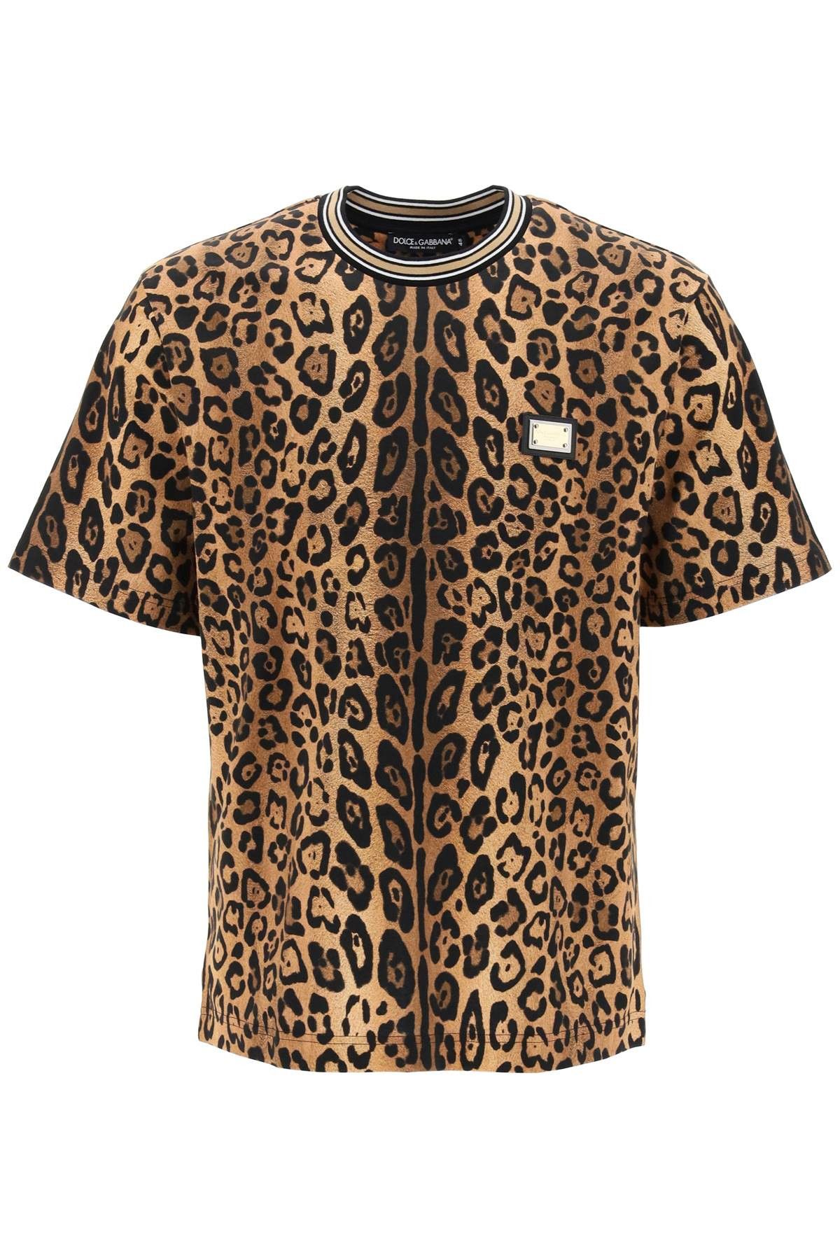 image of Dolce Gabbana Leopard Print T-Shirt With in Leo Ingrand Marrone, Men's (Size Medium)