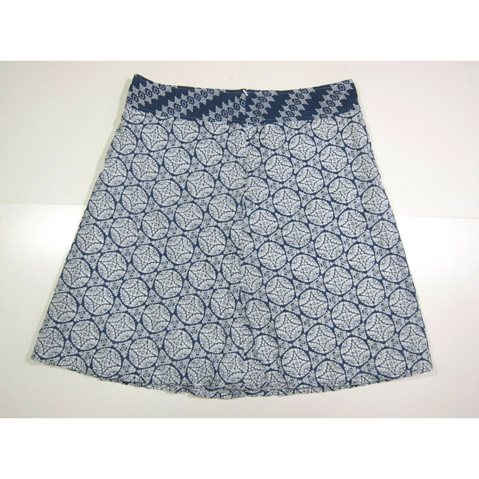 Eddie Bauer Eddie Bauer Skirt Women's A-Line 14/L Blue White Paisley Floral 100% Cotton Knee Length Zipper Lined Casual Formal Workwear Size 36" / US 14 / IT 50 - 5 Thumbnail
