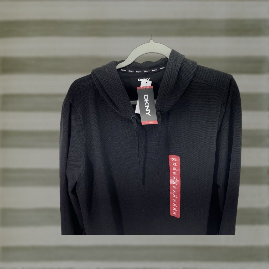 DKNY DKNY Waffle Hoodie Sweatshirt Women XL Black Long Sleeve Pullover Crop NWT Size XL / US 12-14 / IT 48-50 - 1 Thumbnail