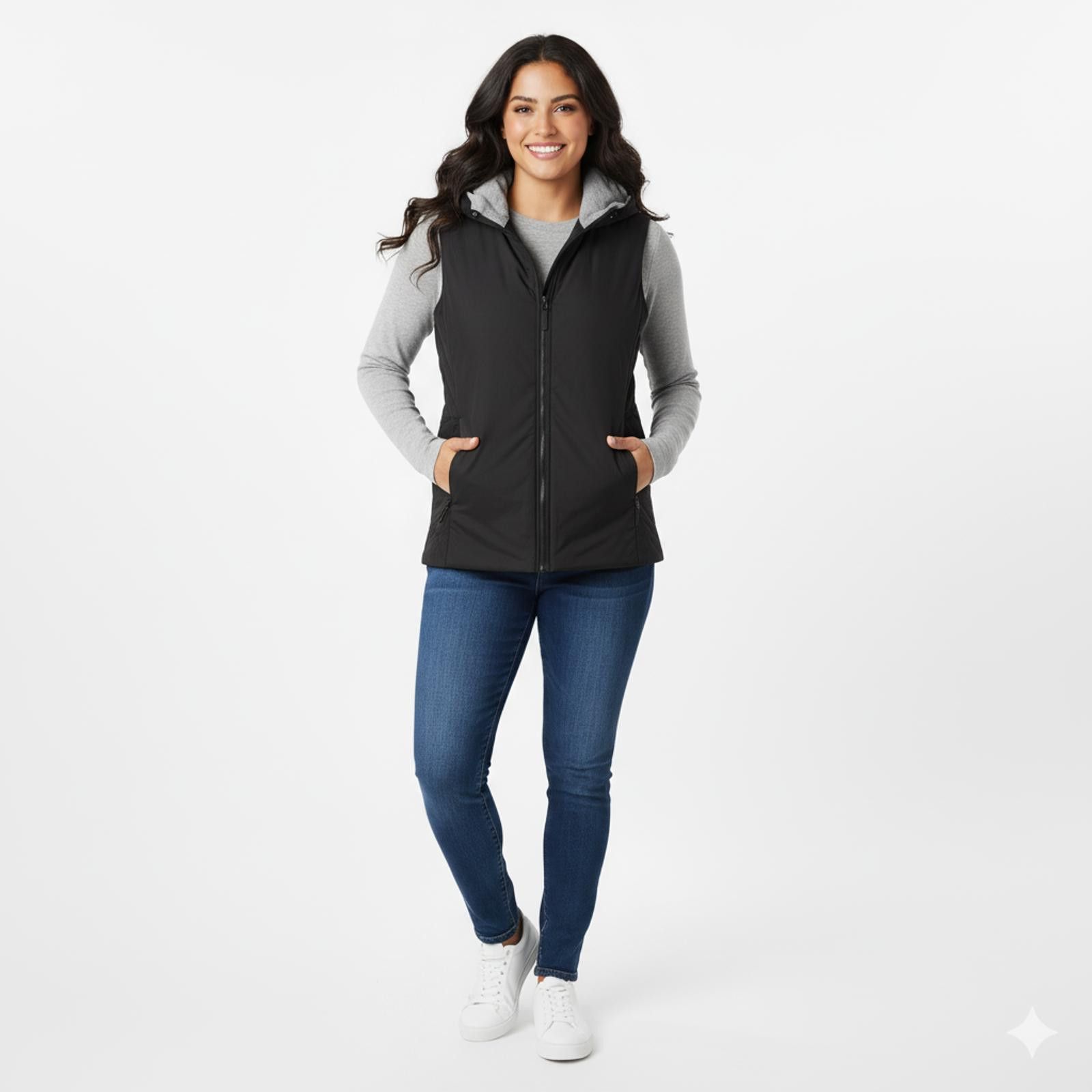 Unknown London Cozy Black Women's Vest with Hood and Zipper Size S / US 4 / IT 40 - 1 Thumbnail