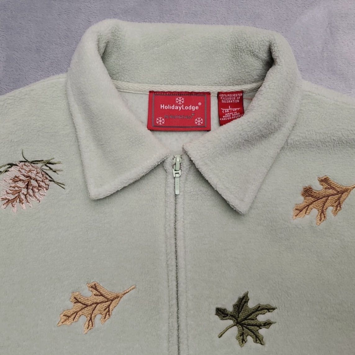 Etro VINTAGE Holiday Lodge Jacket Womens L Green Floral Embroidered Fleece Cottage Retro Size XL / US 12-14 / IT 48-50 - 3 Thumbnail