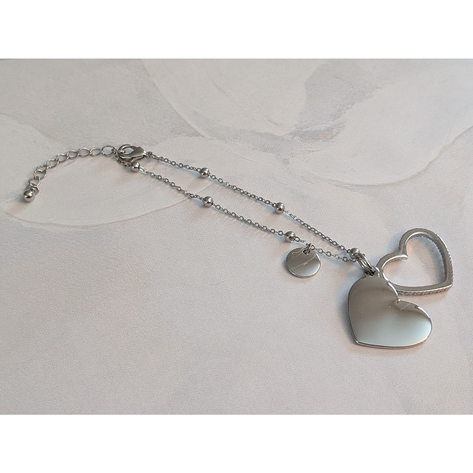 Vintage VTG Silver-Tone 7 1/2" Chain Rhinestone Heart Charm Bracelet Size ONE SIZE - 8 Thumbnail