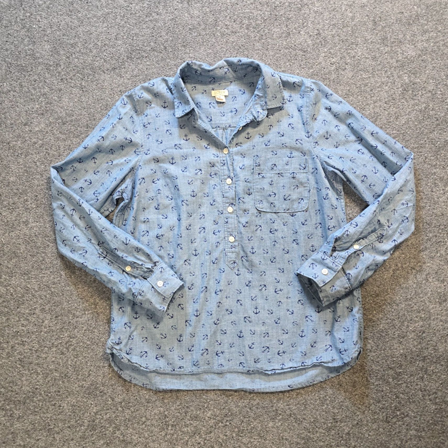 J.Crew J Crew Top Womens Size Medium Blue Denim Anchors Nautical Popover Preppy Casual Size M / US 6-8 / IT 42-44 - 2 Thumbnail