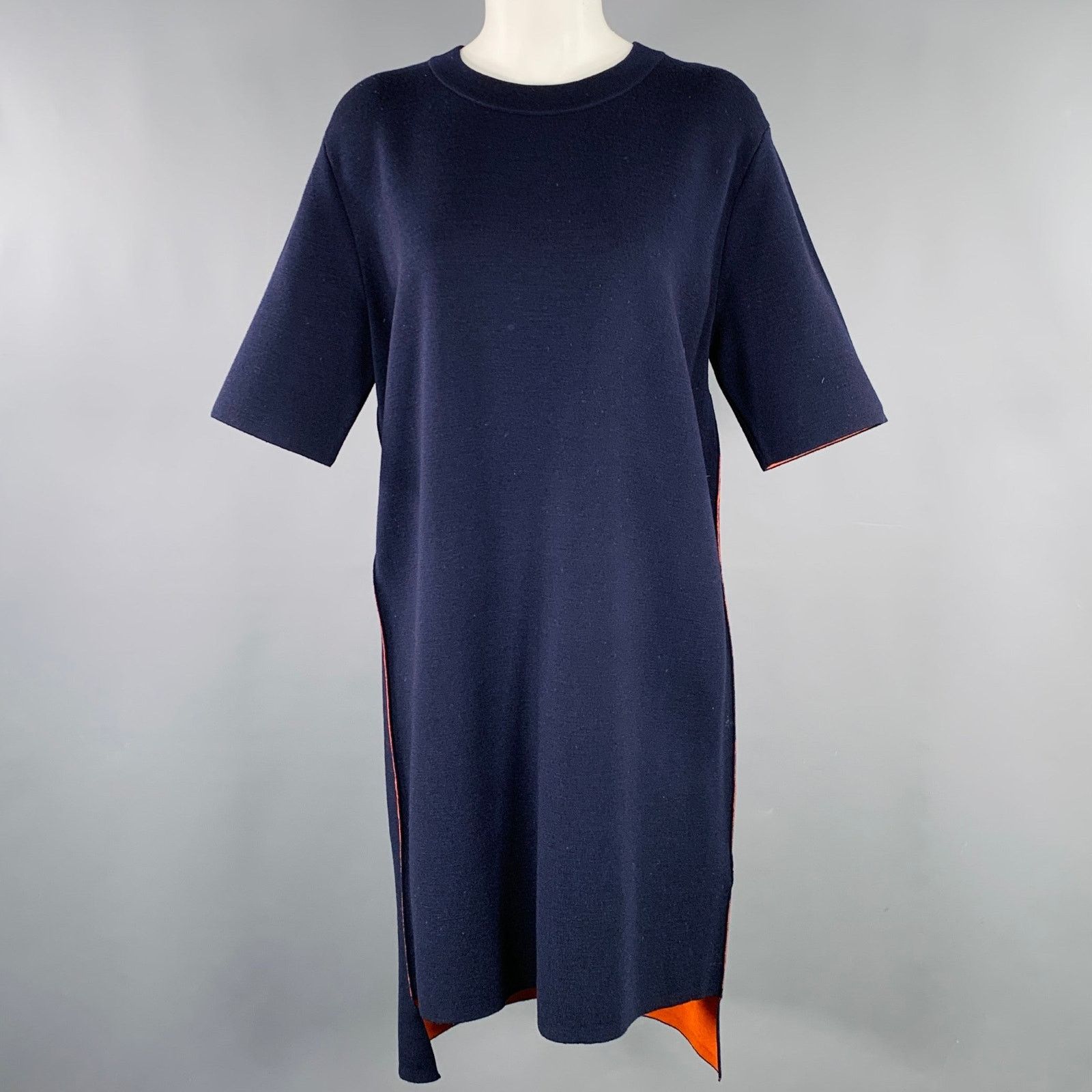 DKNY Navy Orange Merino Wool Contrast Trim Short Sleeve Dress Size M / US 6-8 / IT 42-44 - 1 Thumbnail