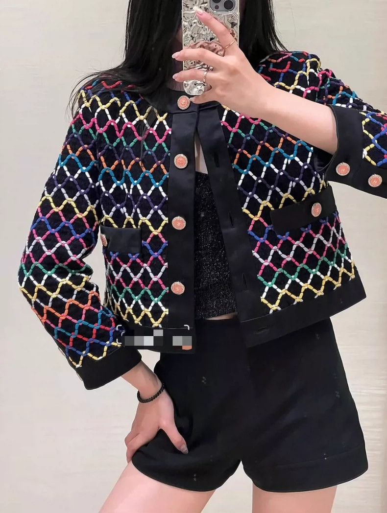 Chanel Chanel 22S colorful diamond checkered woven jacket 2504-Nex Size XXS / US 00 / IT 34 - 9 Thumbnail