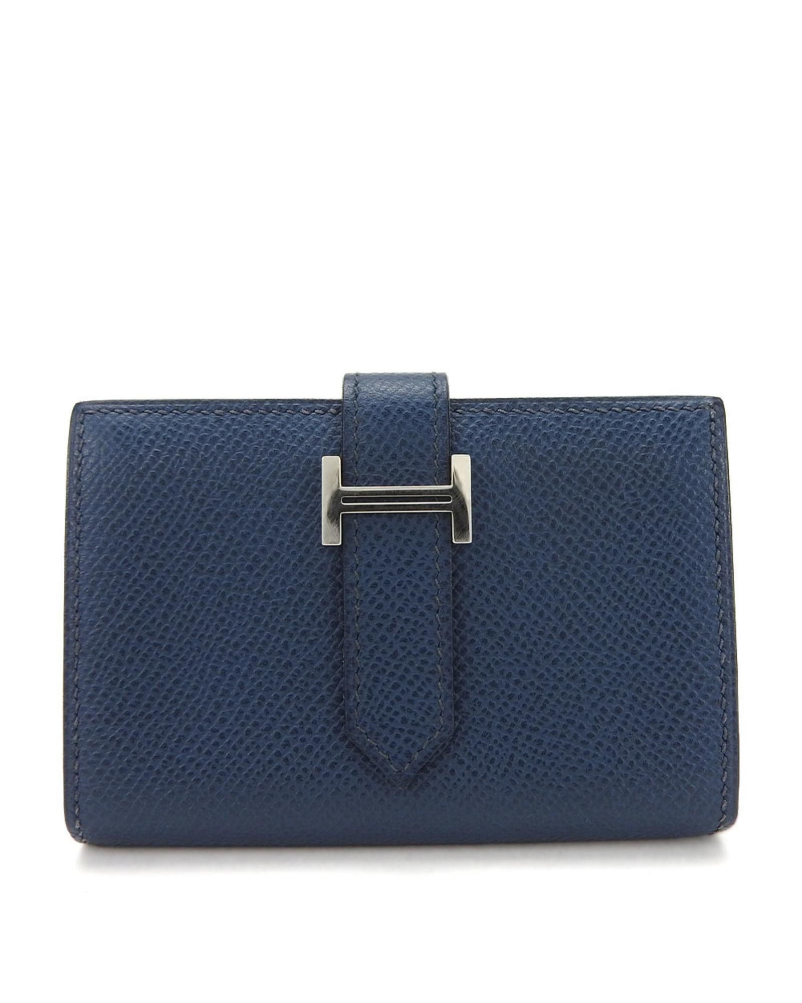 image of Blue Leather Bi-Fold Wallet With Box By Hermes, Women's