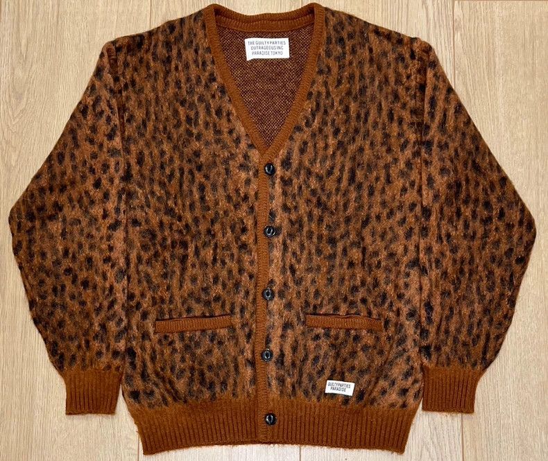 ワコマリアLEOPARD MOHAIR KNIT CARDIGAN 23SS Wacko Maria Men's Leopard Mohair Cardigan in Beige Wacko Maria