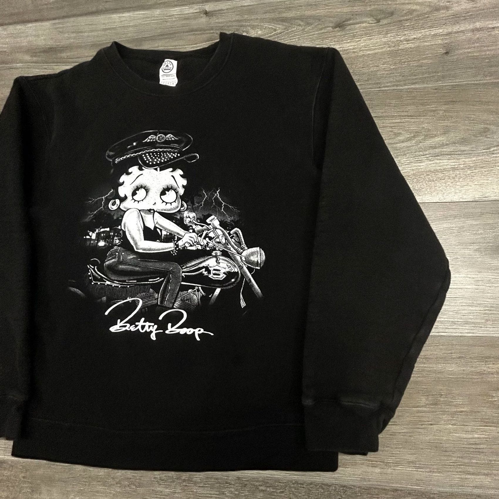 Delta VINTAGE Betty Boop Sweatshirt Womens Large Black Biker Motorcycle Graphic 90s Size L / US 10 / IT 46 - 4 Thumbnail