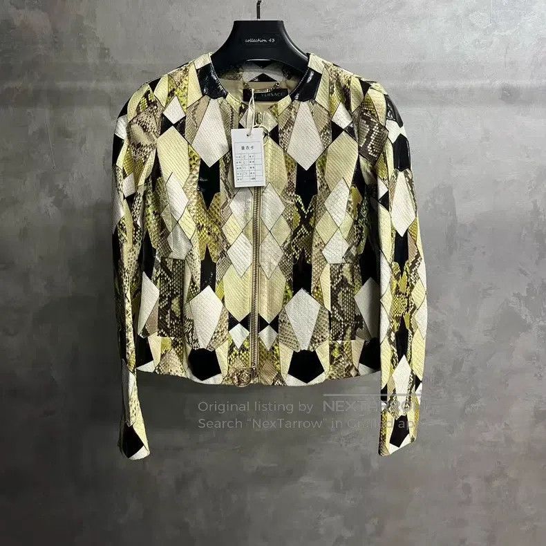 Versace Multi-colored leather zippered long-sleeved jacket