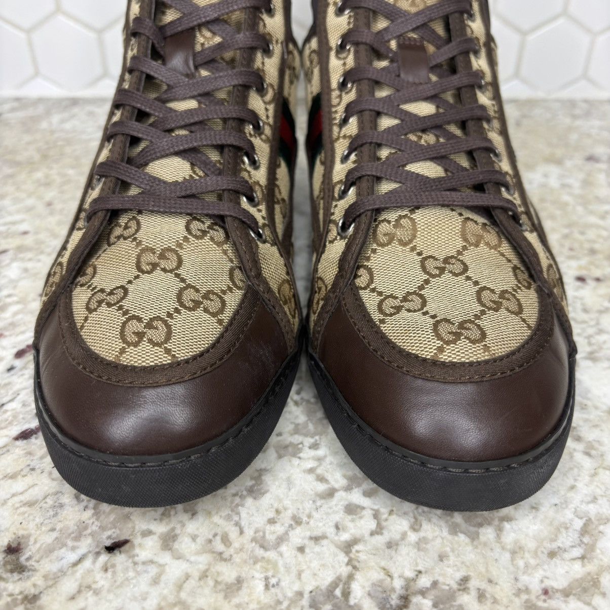 Gucci Size 7-Gucci California Striped High 'Beige Ebony' clean W/B Size US 7 / EU 40 - 3 Thumbnail