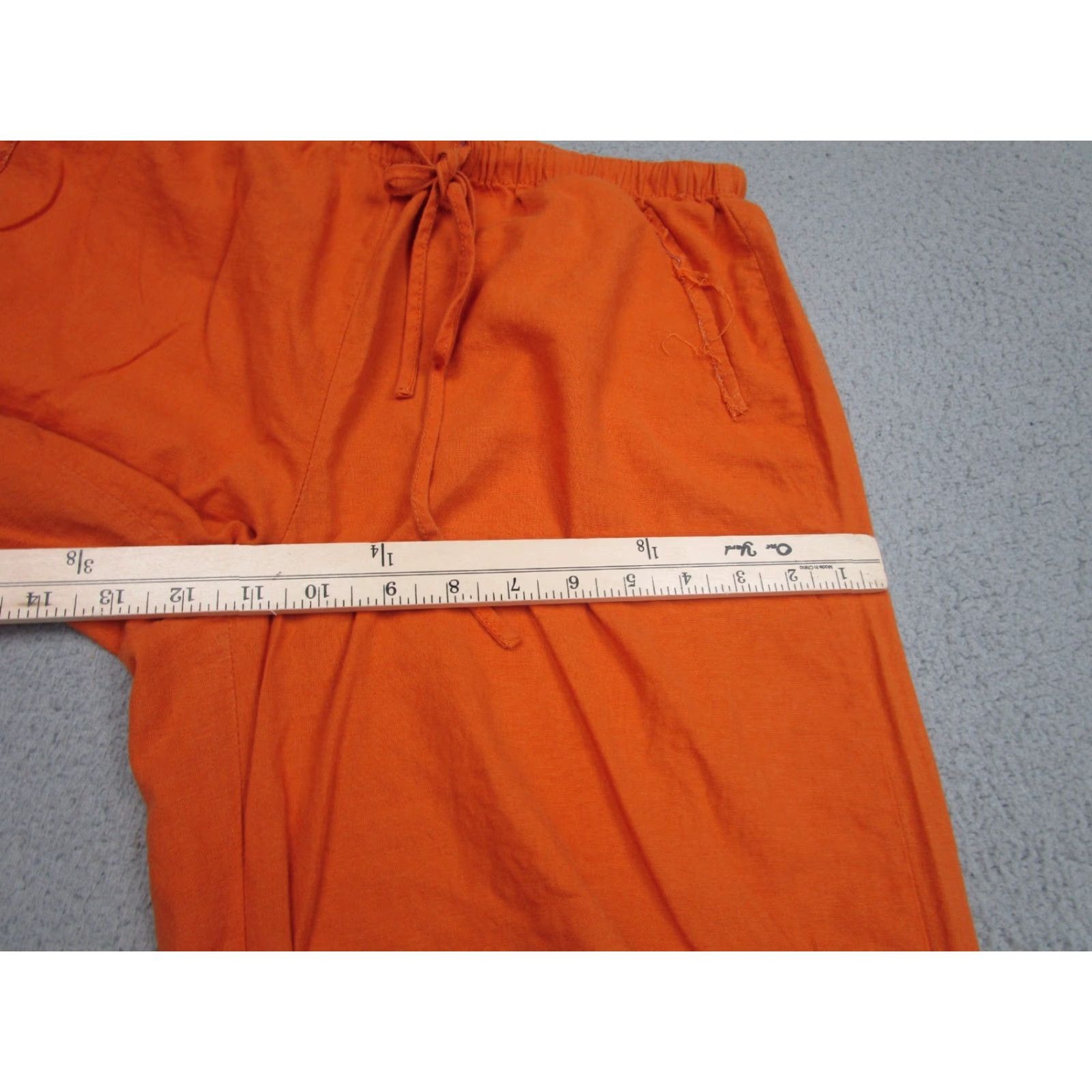 Vintage Linen Pants Womens M Orange Rayon Wide Leg Beach Coastal Resort Clean Girl Size 32" / US 10 / IT 46 - 6 Thumbnail