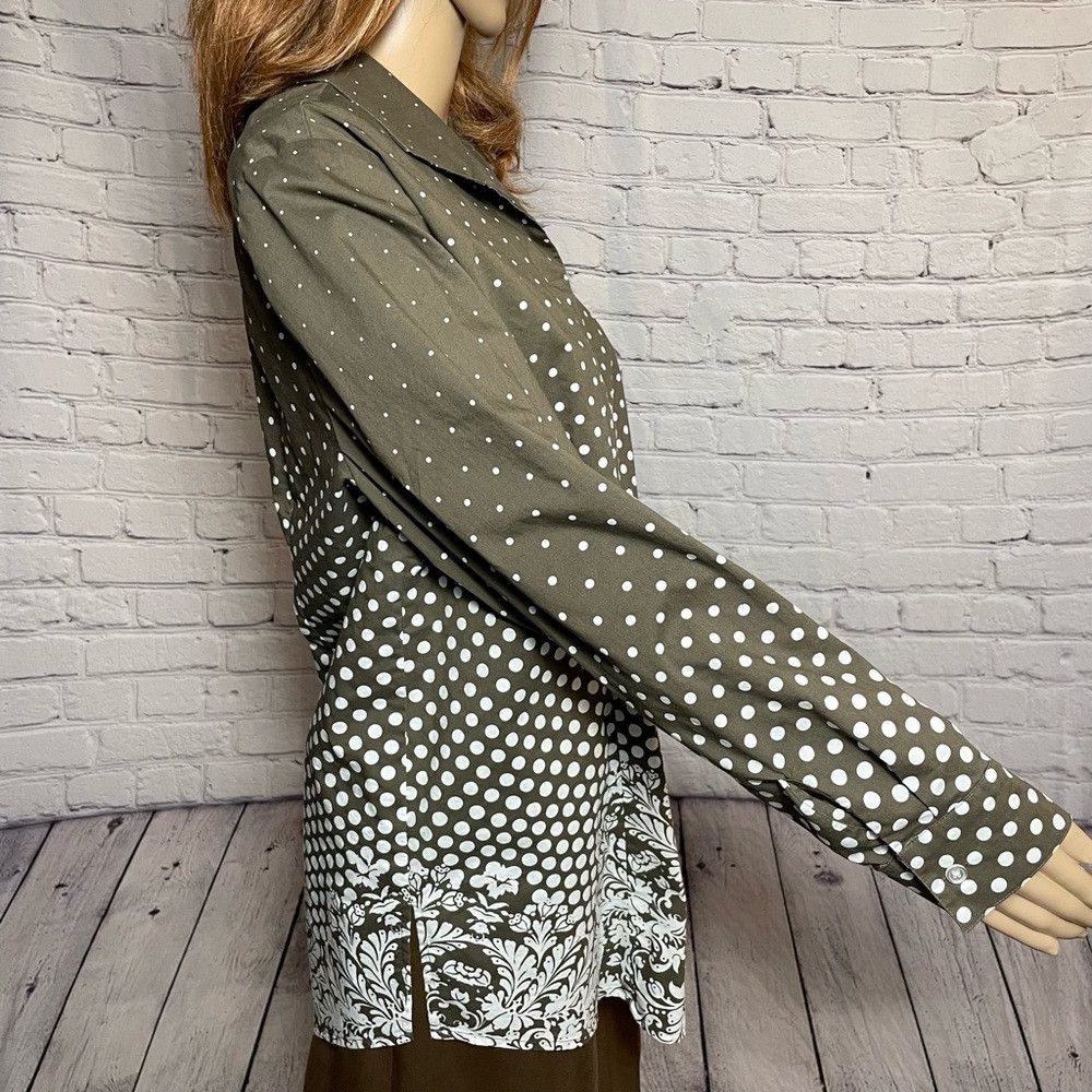 Chicos Chico's Polka Dot Floral Cotton Blend Long Sleeve Button Sh Size L / US 10 / IT 46 - 4 Thumbnail