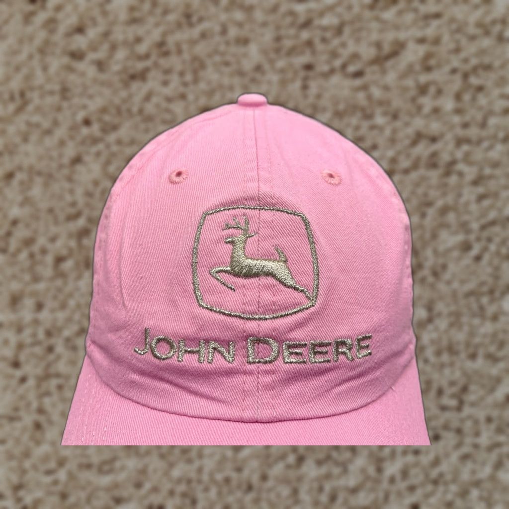 John Deere John Deere Hat Cap Strap Back Adult Pink Cotton Farm Equipment Crop Insurance Size ONE SIZE - 1 Thumbnail