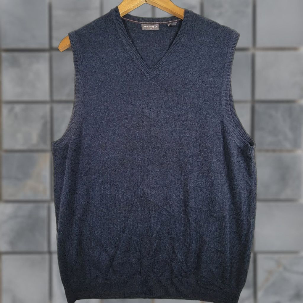 Van Heusen Van Heusen Men’s Sweater Vest M Blue Gray V-Neck Knit Cotton Blend Comfortable Classic Casual Travel Golf Walking Hiking Size US M / EU 48-50 / 2 - 1 Thumbnail