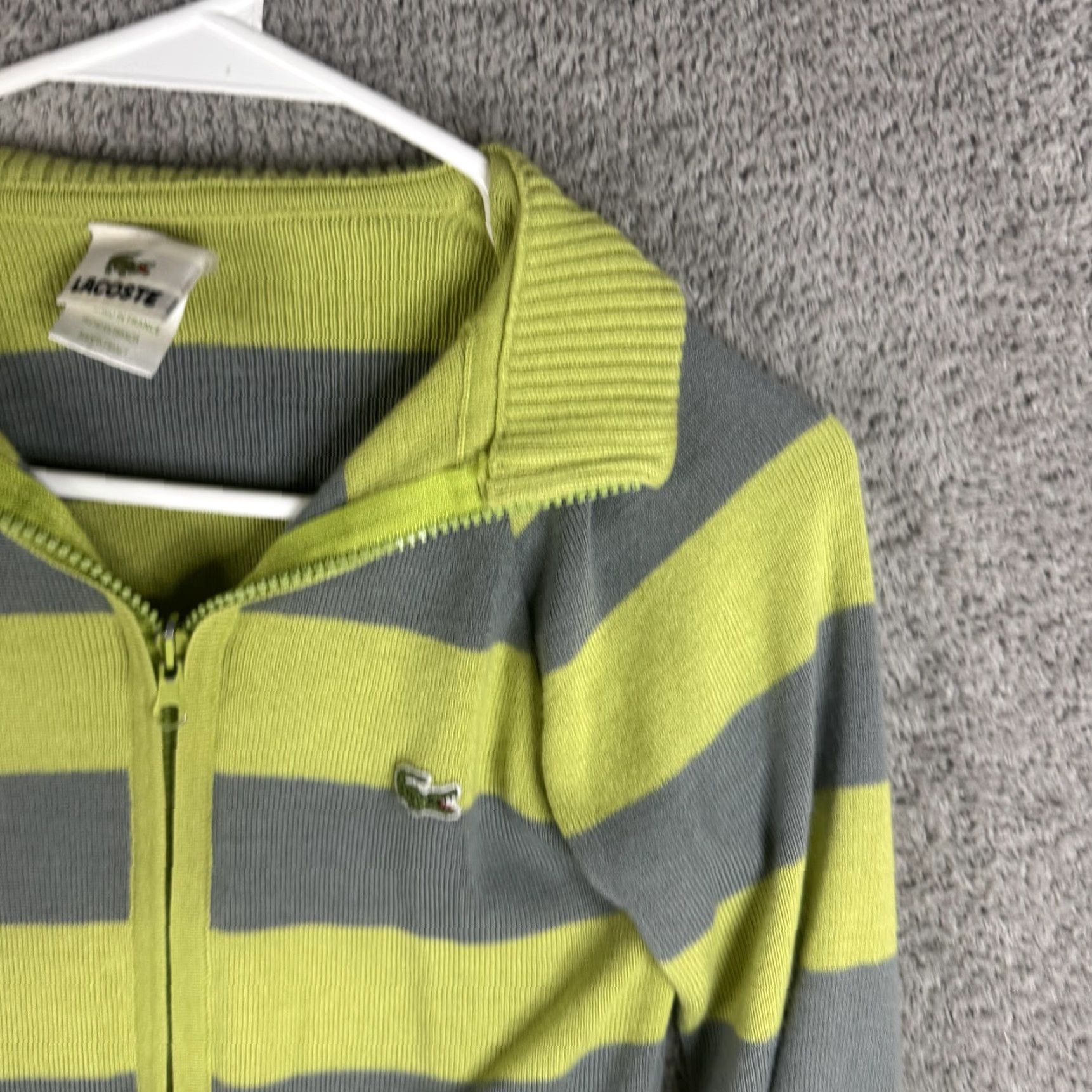 Lacoste Lacoste Womens Small Green Gray Stripe Collared Full Zip Knit Sweater Cardigan Size S / US 4 / IT 40 - 4 Thumbnail