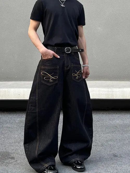 Jean Embroidered Baggy Wide Leg Jeans Size US 32 / EU 48 - 3 Thumbnail