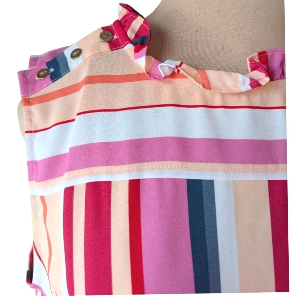 Loft LOFT Blouse Sleeveless Multicolor Stripe Ruffle Neck Womens M Office casual retro Size M / US 6-8 / IT 42-44 - 4 Thumbnail