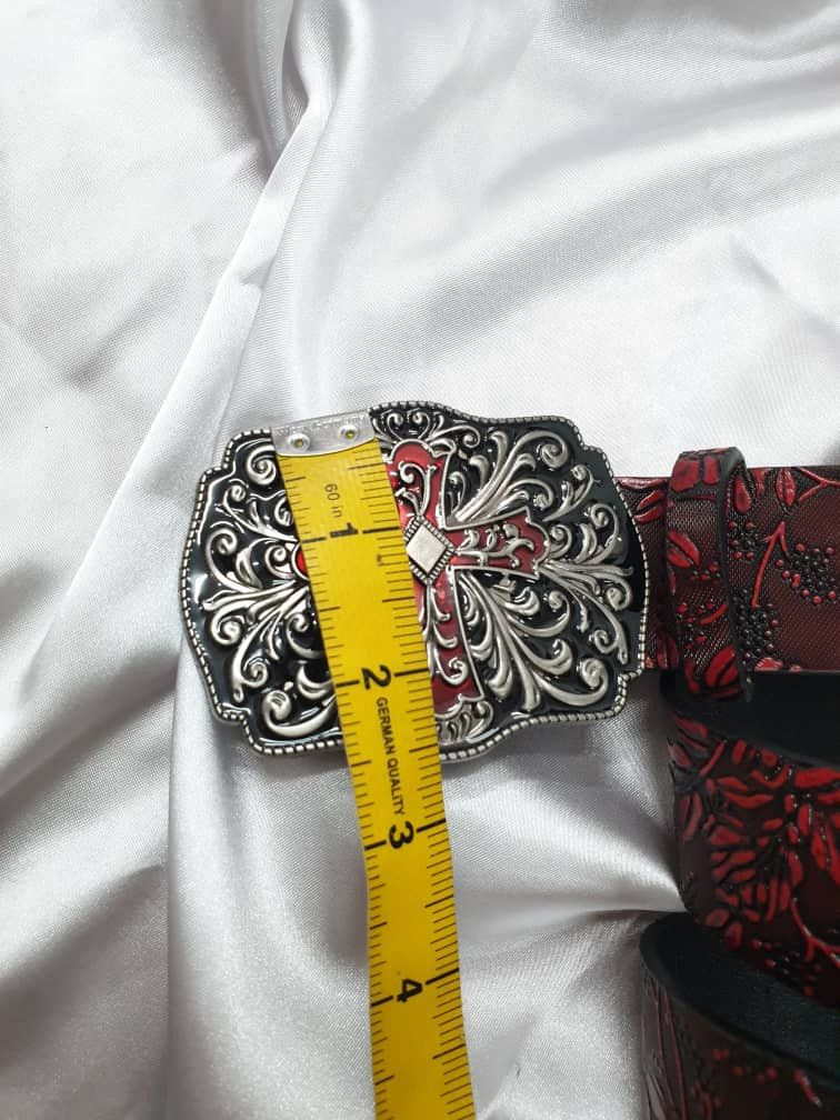 Japanese Brand 💥Cross burgendy flower art streetwear belt Size ONE SIZE - 8 Thumbnail