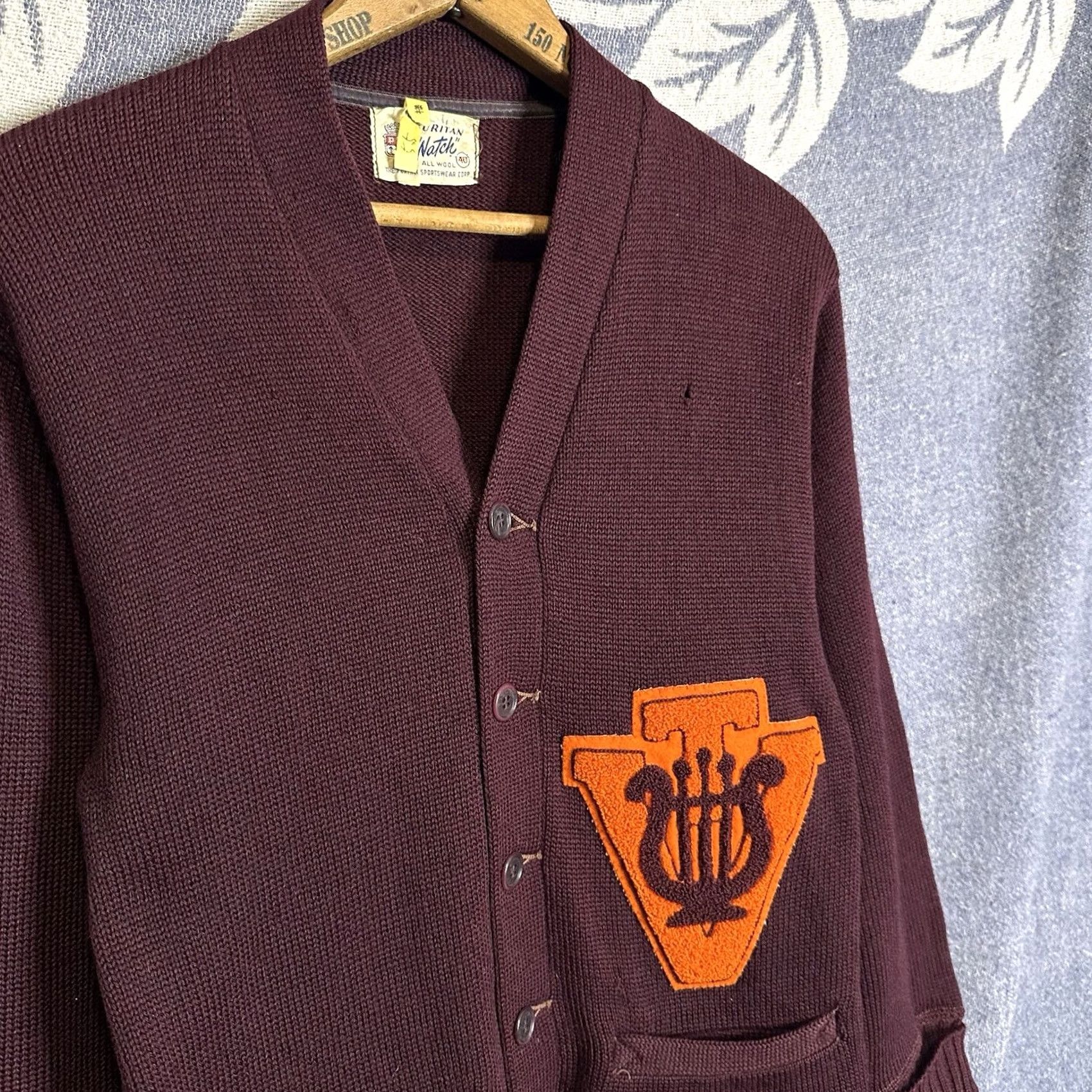 Vintage VINTAGE Puritan Natch Virginia Tech Musical Letterman Wool Cardigan Sweater M Maroon 1960s Mens Size US M / EU 48-50 / 2 - 2 Thumbnail