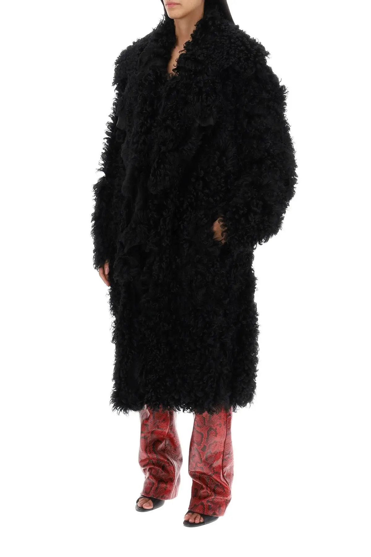 Sportmax o1s22i1n1223 Teglia Curly Sheepskin Coat in Black