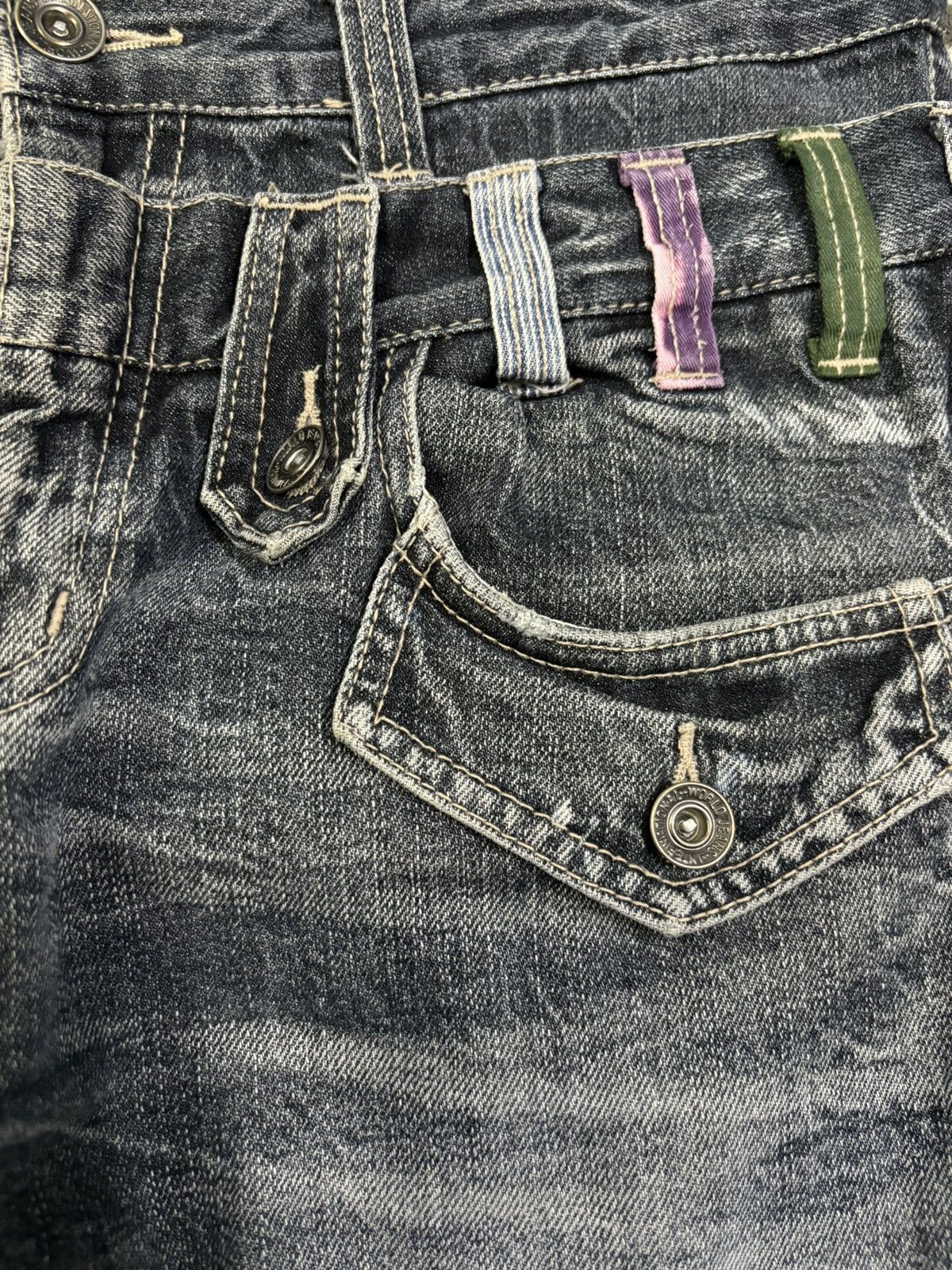 14th Addiction Japanese Brand Double Waist Cracked Wash Loose Ripped Jeans Size US 33 - 6 Thumbnail