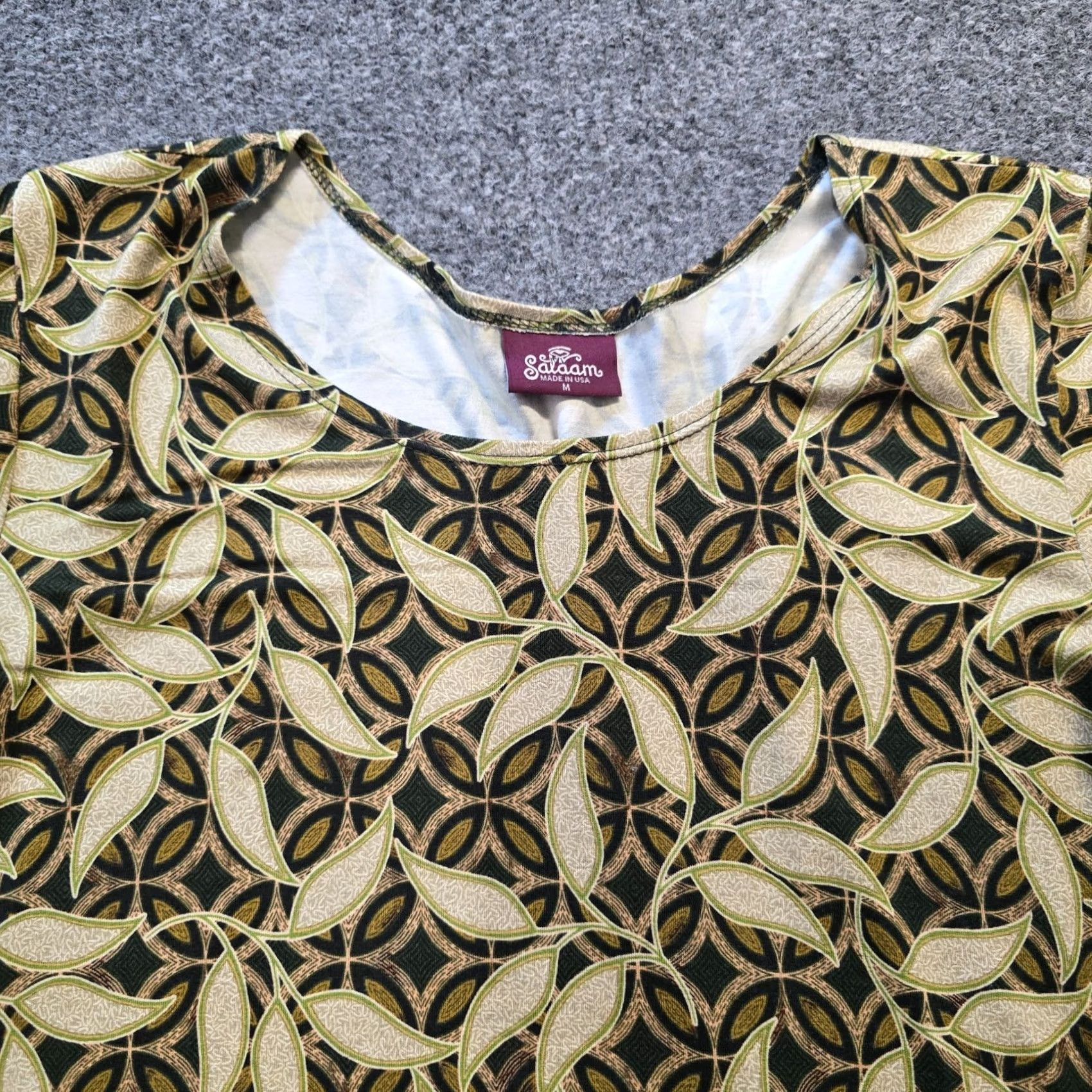 Vintage Salaam Top Women Medium Black Tan Abstract Art To Wear 3/4 Sleeve Stretch Casual Shirt Womens Size M / US 6-8 / IT 42-44 - 2 Thumbnail