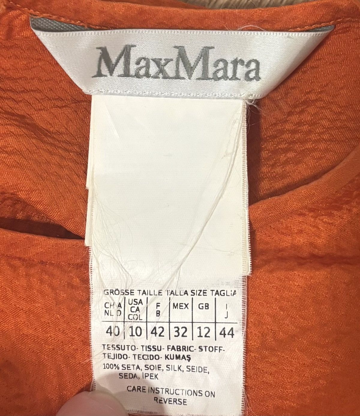 Max Mara Max Mara Pure Silk Textured Top – Orange Size L / US 10 / IT 46 - 3 Thumbnail