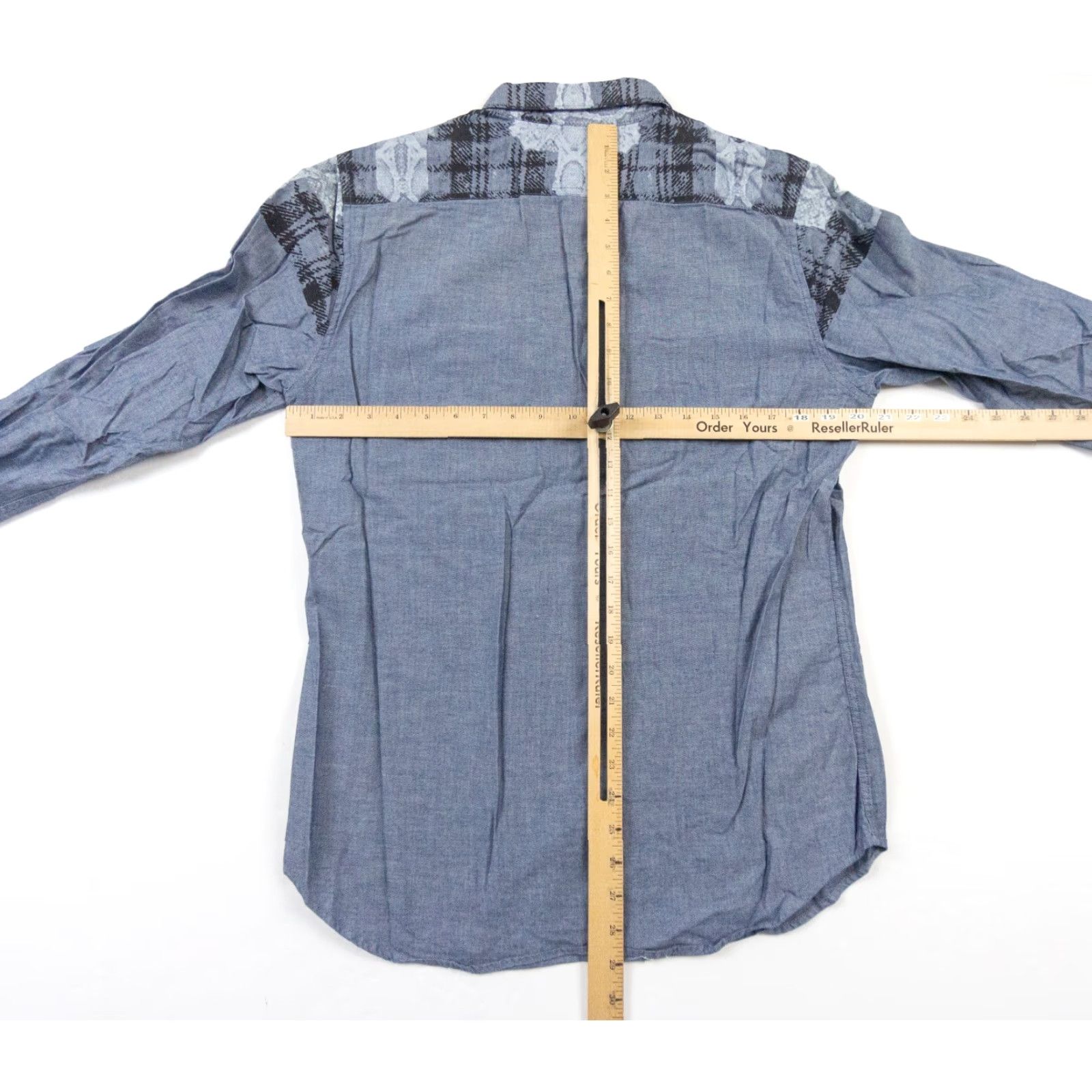 Marcs Marc Ecko Mens Medium Blue Slim Fit Button-Up Long Sleeve Shirt Camo Pocket Size US M / EU 48-50 / 2 - 7 Thumbnail