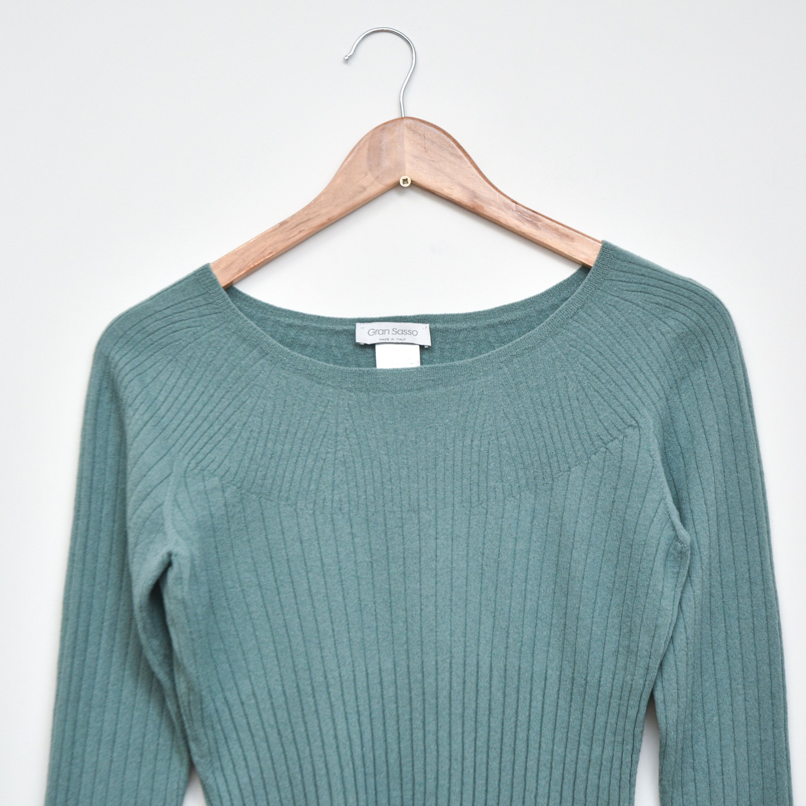 Gran Sasso Luxury Gran Sasso Green Virgin Wool Sweater Ribbed Knit Size M / US 6-8 / IT 42-44 - 3 Thumbnail