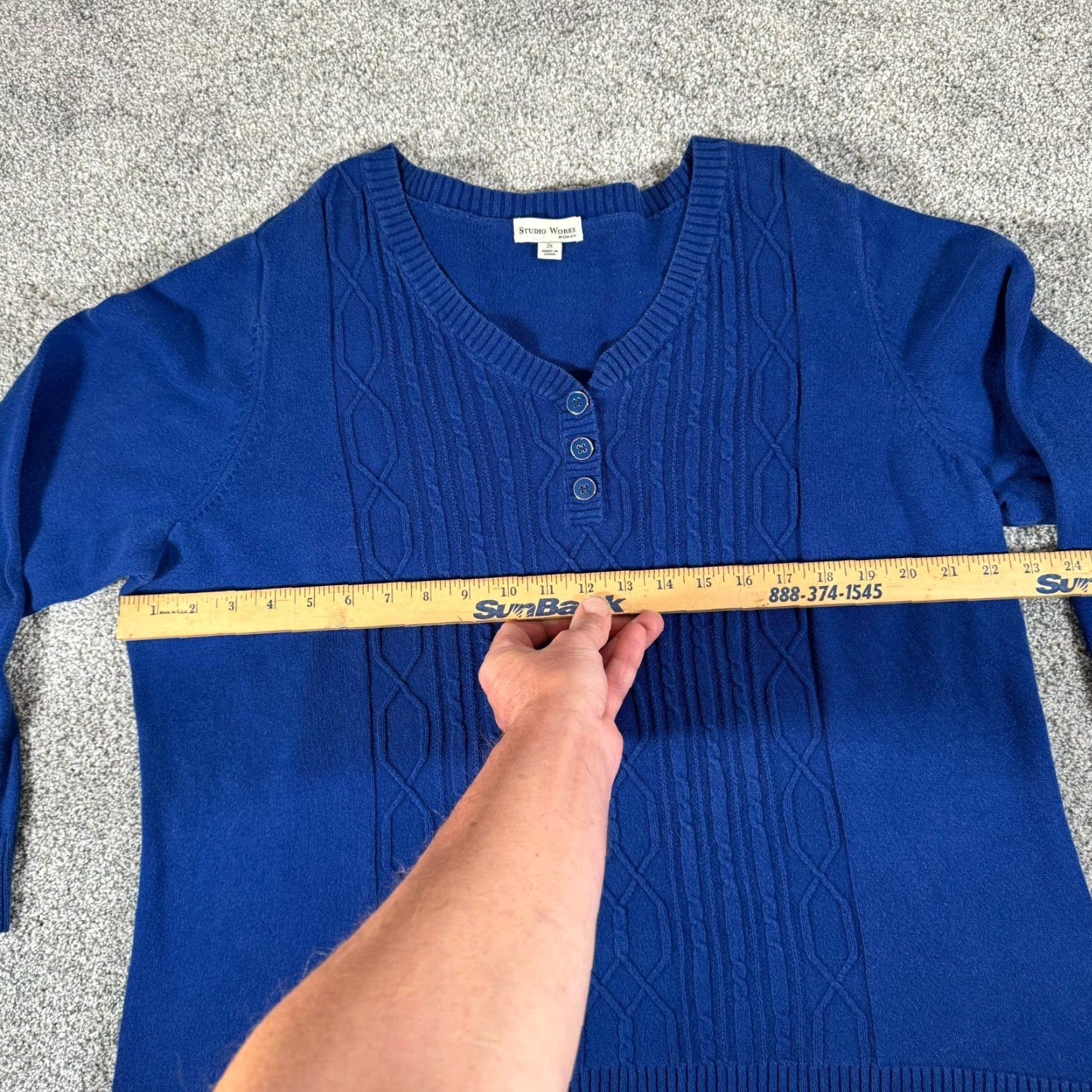 Vintage VINTAGE 90s Y2K Henley Sweater Womens 2X Plus Cable Knit Grandmacore Classic Blue 100% Cotton Knit Button Mens? Girls? Size XXL / US 16-18 / IT 52-54 - 7 Thumbnail