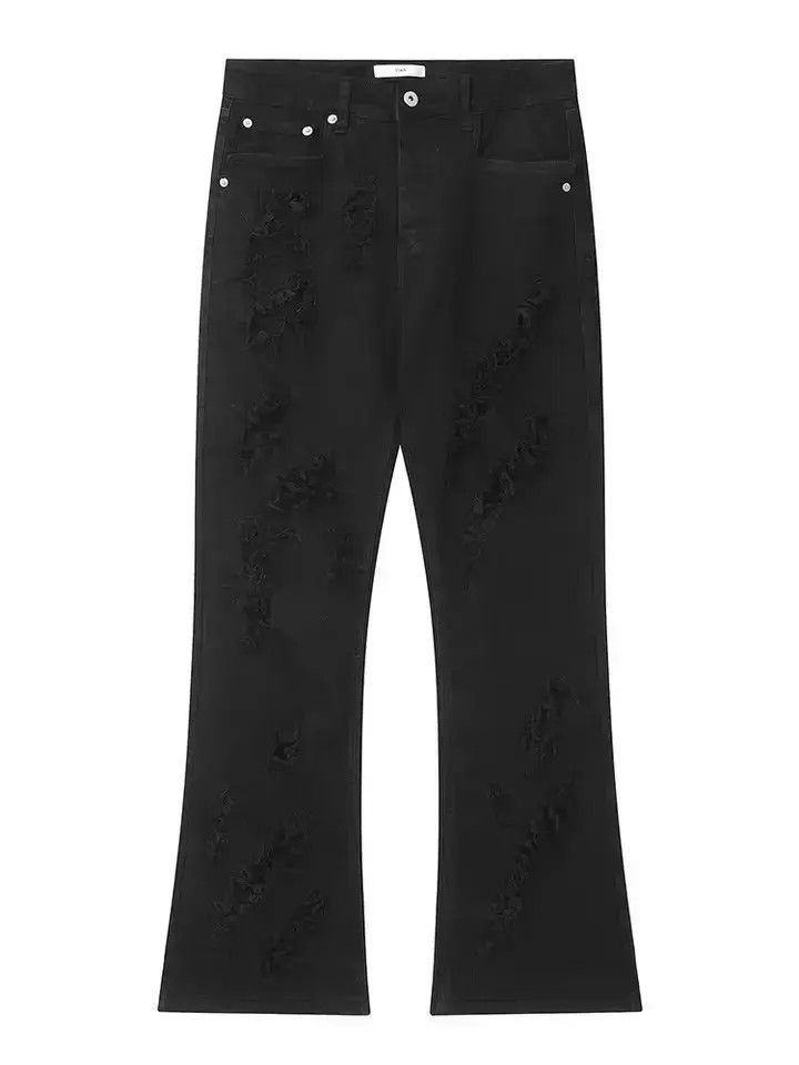 Japanese Brand Opium Distressed Black Stack Denim Jeans y2k retro style Size US 32 / EU 48 - 5 Thumbnail
