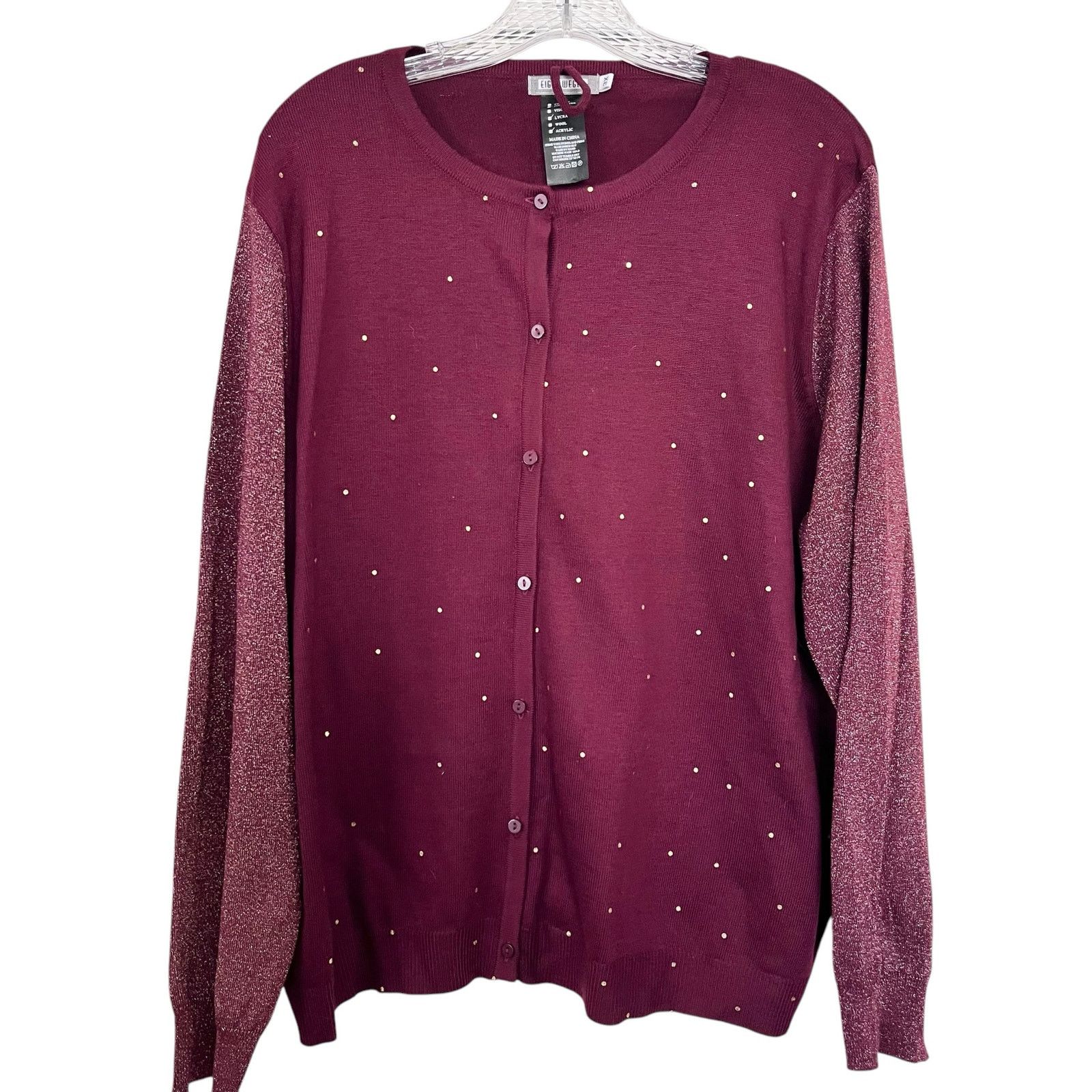 Other Eiger Weger Burgundy Gold Polka Dot Cardigan - Plus 3X Size 3XL / US 20-22 - 1 Thumbnail