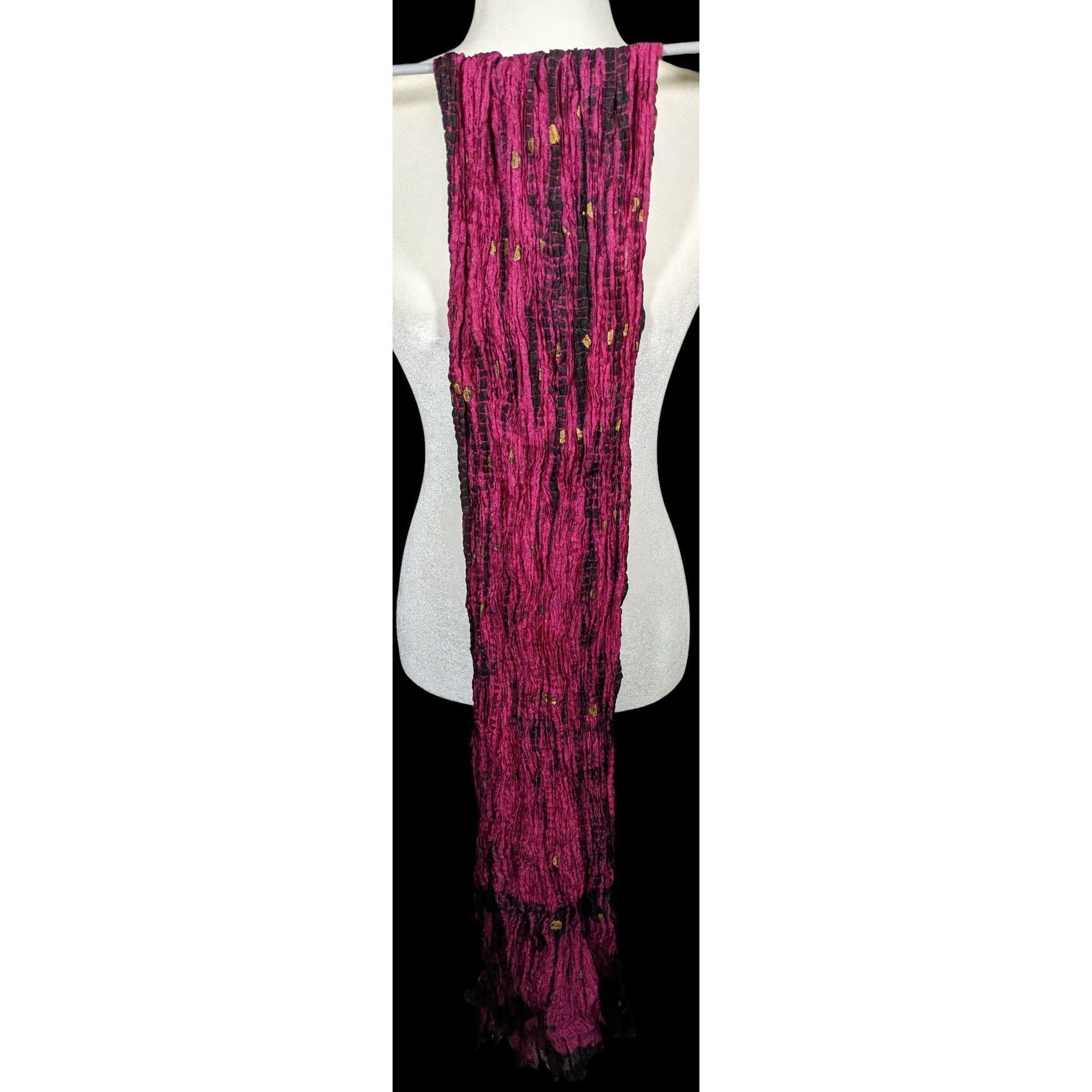 Other Bohemian Pink And Black Tie Dye Crinkle Scarf With Gold Acce Size ONE SIZE - 2 Thumbnail