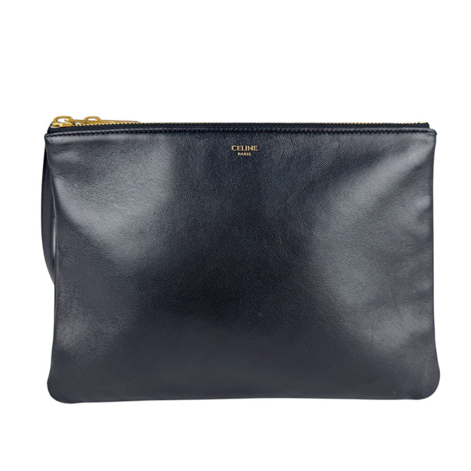 CELINE Trio Large Leather Shoulder Bag Black Women's z5749