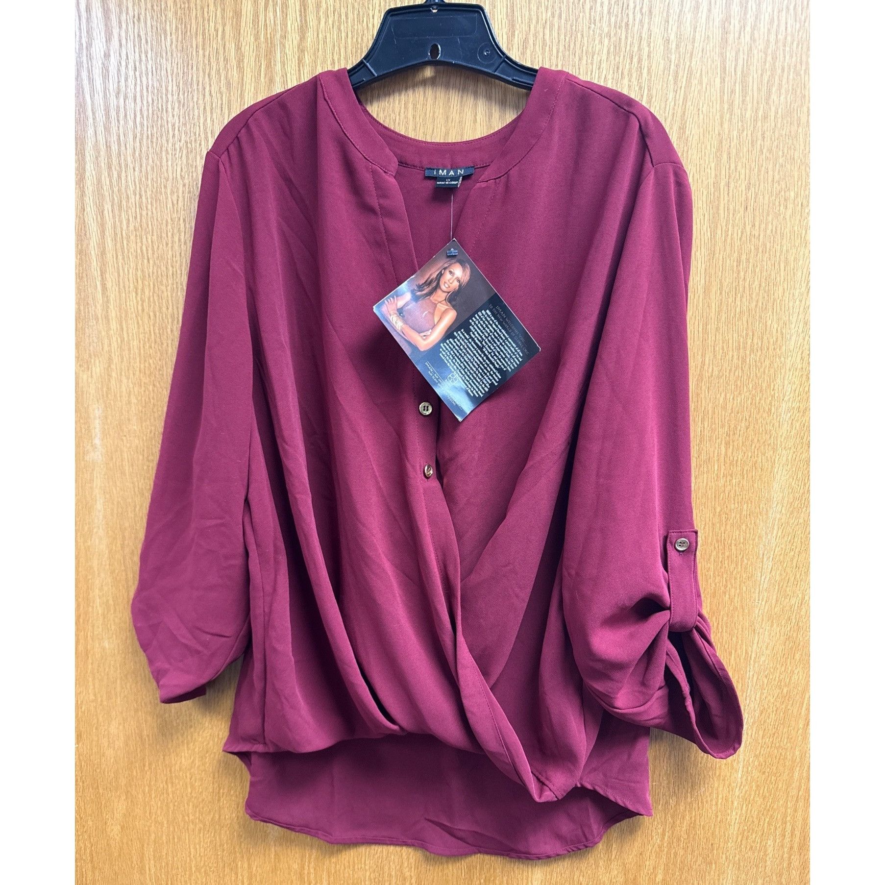 Other Women's Burgundy Blouse With Roll-Up Sleeves & Buttoned Fron Size XL / US 12-14 / IT 48-50 - 2 Thumbnail