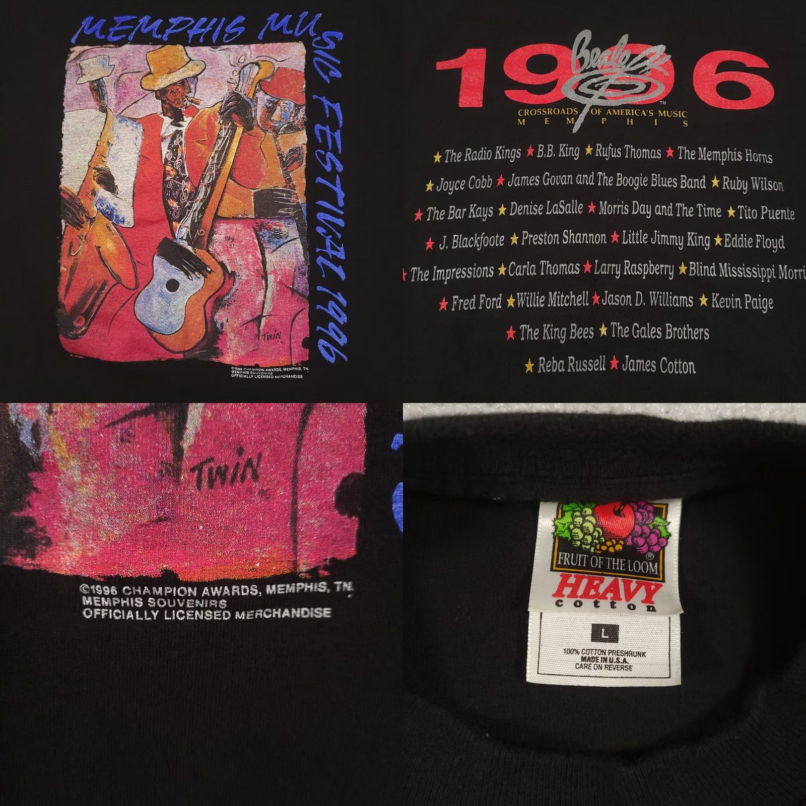Fruit Of The Loom VINTAGE Memphis Music Festival Shirt Black L Rock N Roll Beale Street Mens Shirt Size US L / EU 52-54 / 3 - 8 Thumbnail