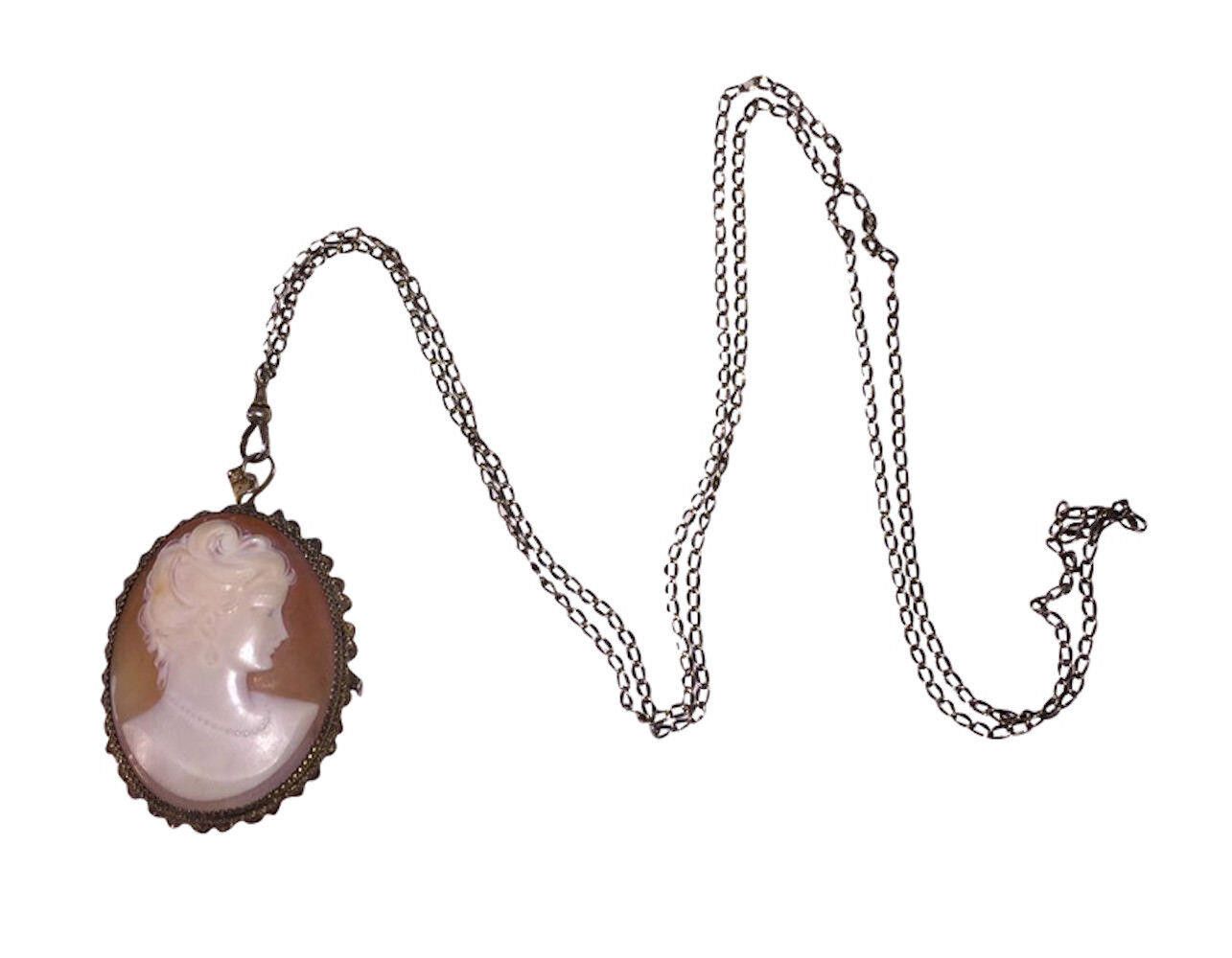 Designer Silver 14kt Gold Vermeil Filigree Shell Cameo Necklace Size ONE SIZE - 3 Thumbnail
