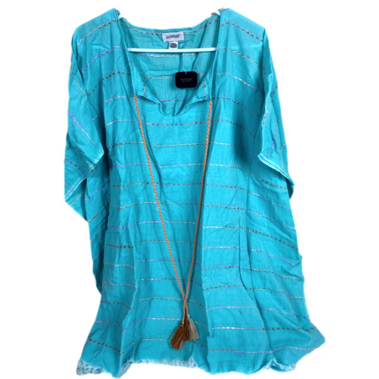 Avenue VINTAGE Avenue Cardigan Poncho Womens OSFM Bat Wing Shirt Teal Striped Tunic Blouse Size S / US 4 / IT 40 - 2 Thumbnail