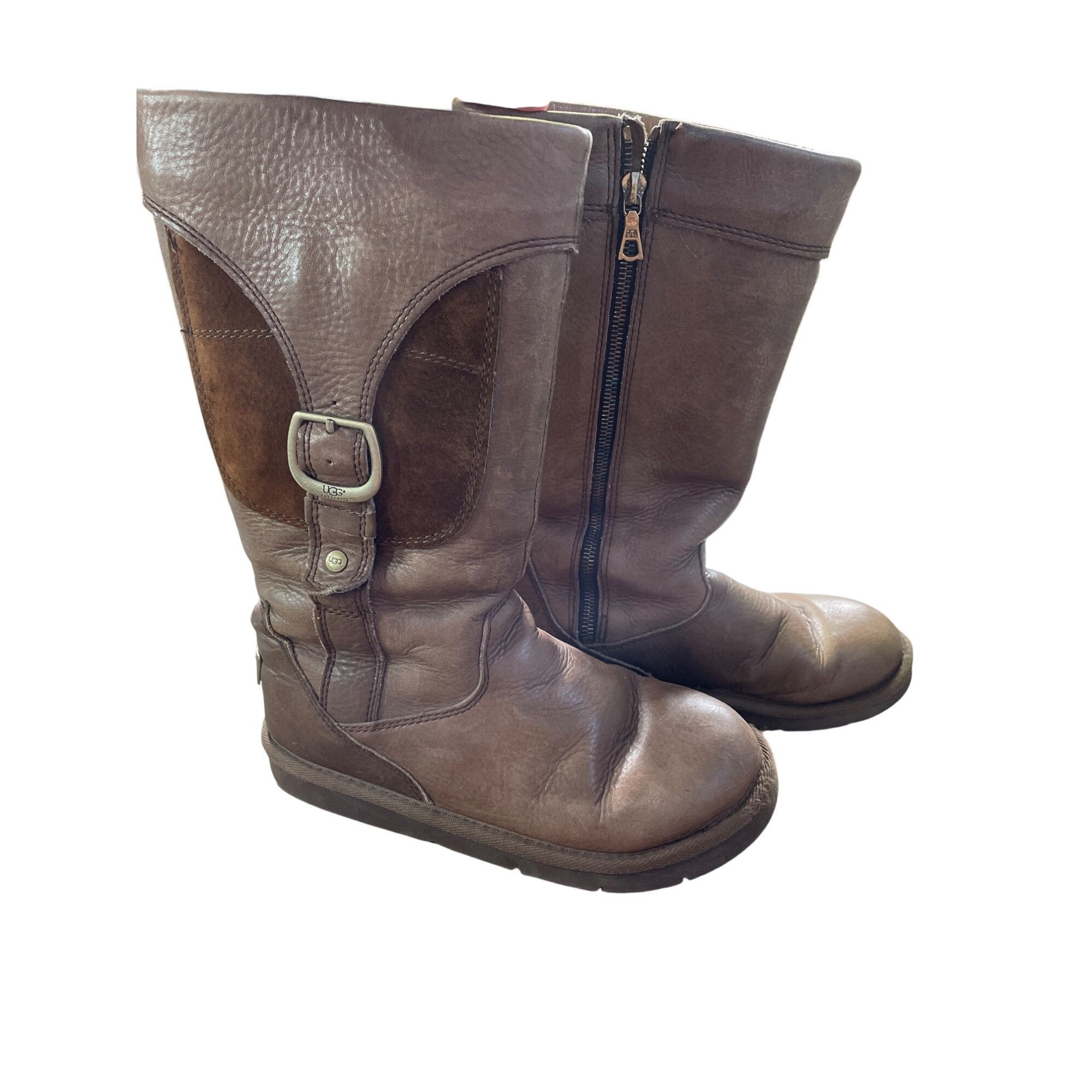UGG Australia Womens Brown Mid-Calf Leather Sheep Lined Fur Shoes (Size 7)