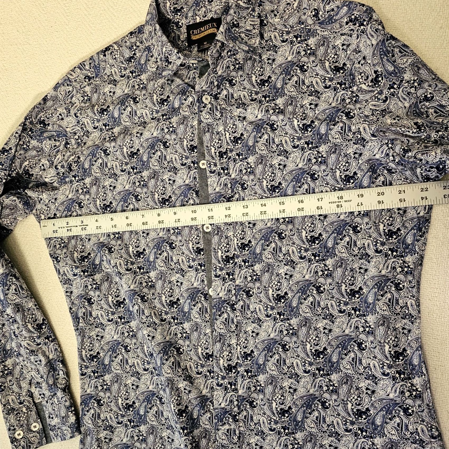 Cremieux Daniel Cremieux Premium Denim Shirt Men's L Blue Paisley Flip Cuff Button-Front Collared Long Sleeve Casual Party/Cocktail Shirt Size US L / EU 52-54 / 3 - 6 Thumbnail