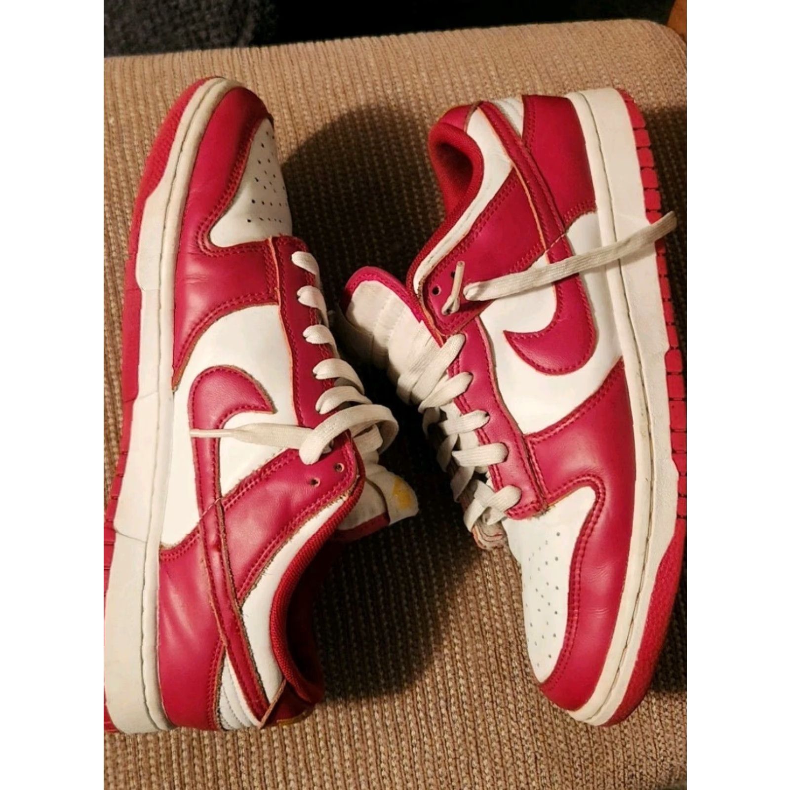 Nike Nike Dunk Low Mens Sneaker, Size 9, Red White Gym Red/White/University Gold, Leather, Rubber Outsole, Casual Basketball Shoe Size US 9 / EU 42 - 2 Thumbnail