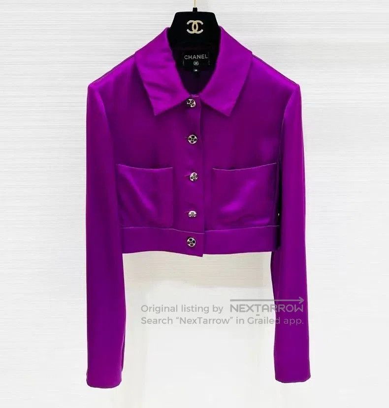 Chanel Chanel Purple Silk Gem Button Shirt. Size US M / EU 48-50 / 2 - 1 Thumbnail