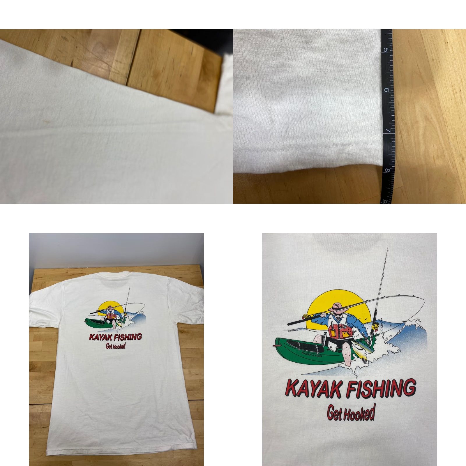 Gildan Kayak Fishing Get Hooked T Shirt M White Short Sleeve Mens Crew Neck Cotton Gildan #3519 Size US M / EU 48-50 / 2 - 8 Thumbnail